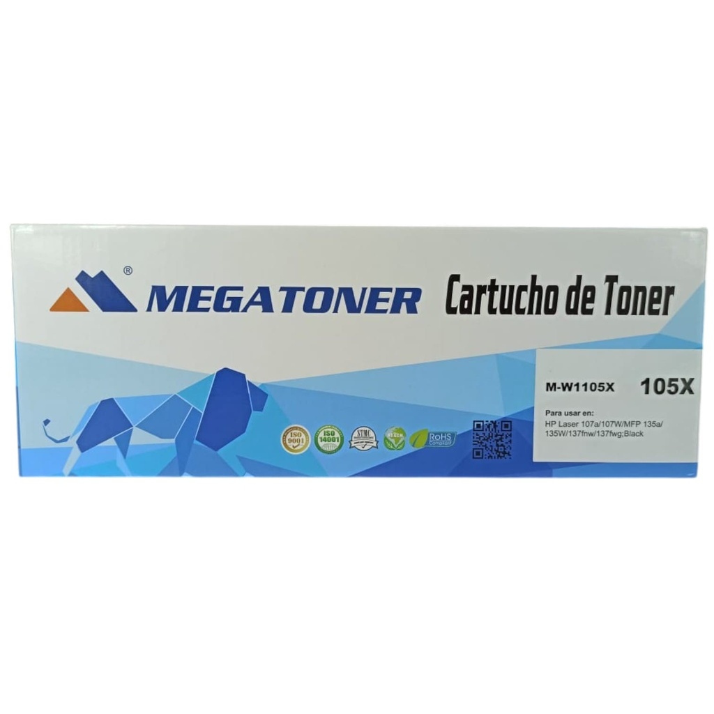 Tóner HP 105X MEGATONER Genérico Negro (M-W1105X) Compatible con HP 107 135 137