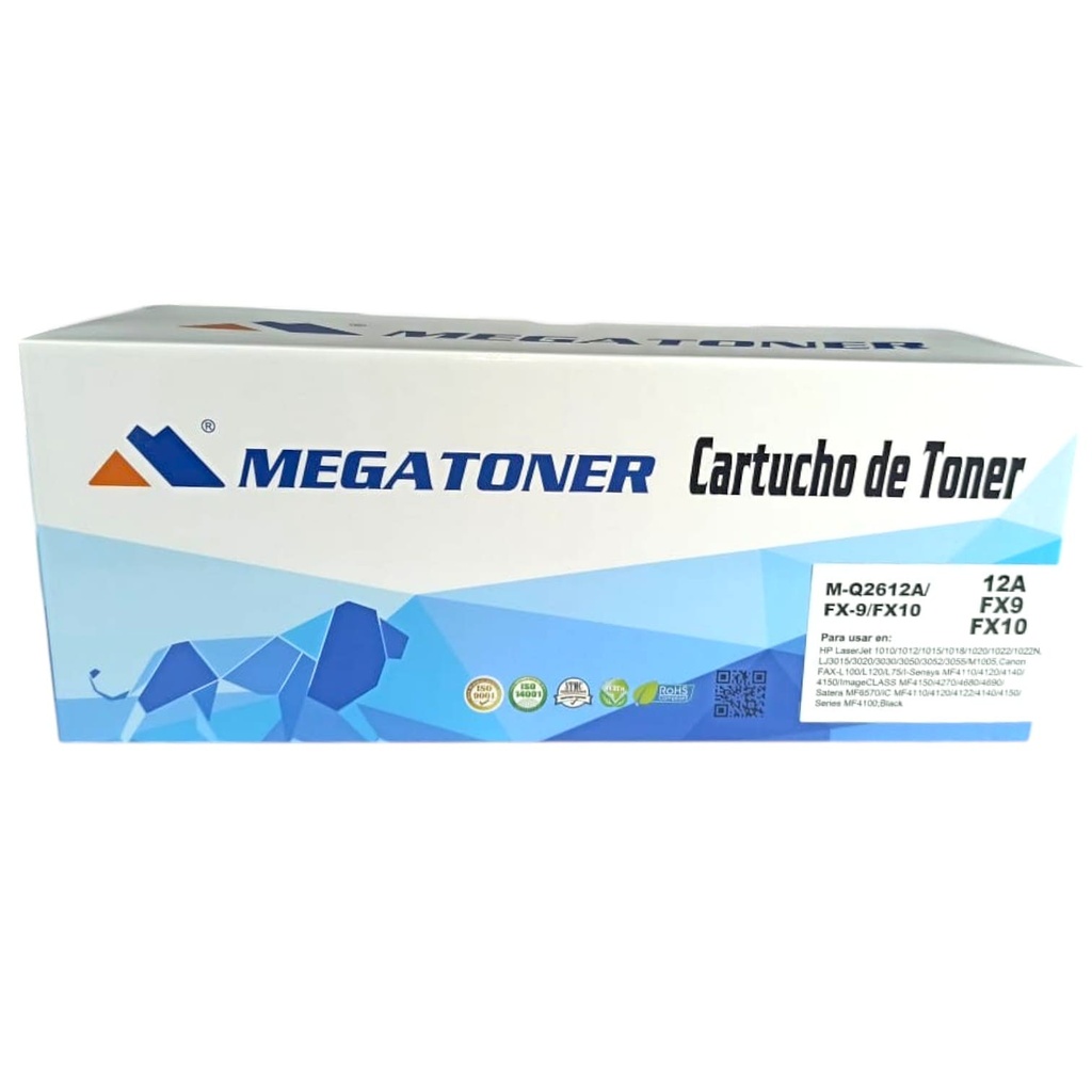 Tóner HP 12A MEGATONER Genérico Negro (M-Q2612A/FX9/FX10) HP 1010 1020 3015 Canon L90 L120 MF4150 MF4370