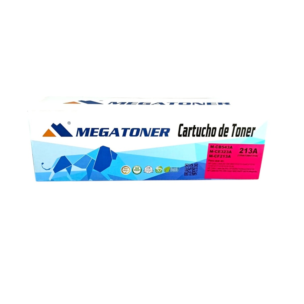 Tóner HP 125A/128A/131A MEGATONER Genérico Magenta (M-CB543A/CE323A/CF213A) Compatible con HP CM1300 CM1312 CP1210 CP1510 CP1525 CM1415 200 M251 M276