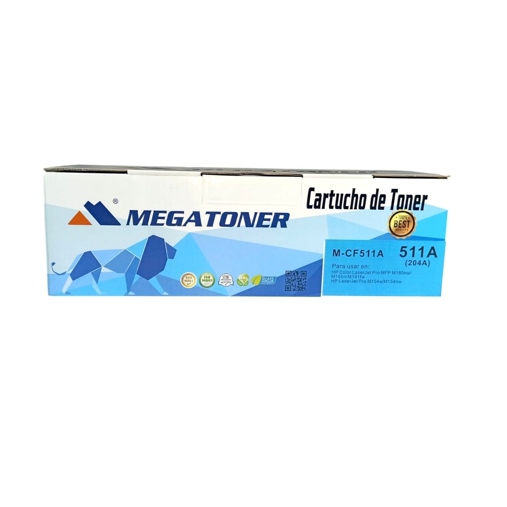 Tóner HP 204A MEGATONER Genérico Negro (M-CF511A) Compatible con HP M154 M180 M181