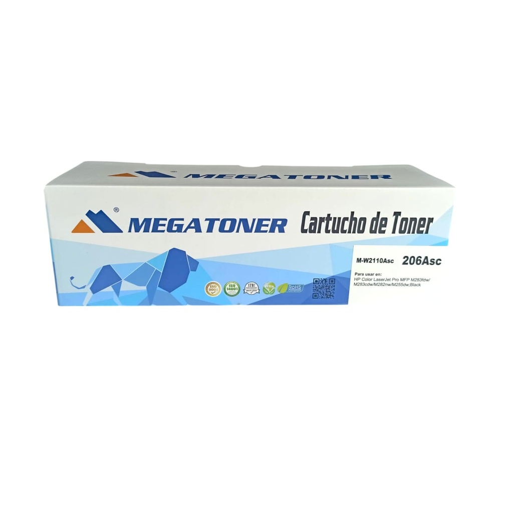 Tóner HP 206A sin chip MEGATONER Genérico Negro (M-W2110Asc) Compatible con HP Color LaserJet Pro M283 M255