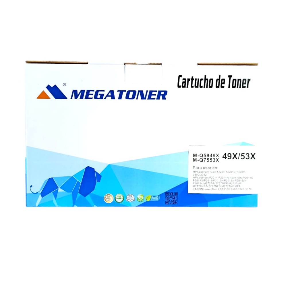 Tóner HP 49X/53X MEGATONER Genérico Negro (M-Q5949X/Q7553X) Compatible con HP 1320 3390 2010 2014 2015 2727