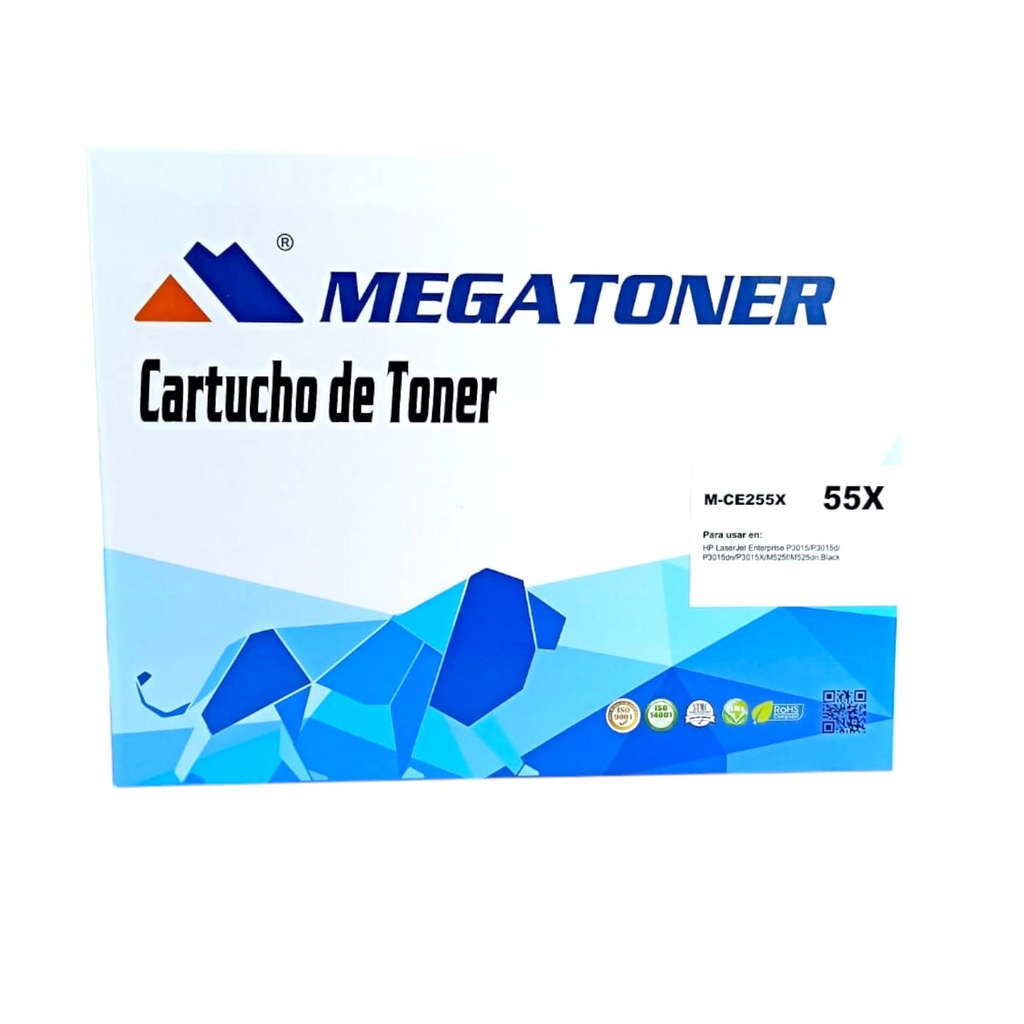 Tóner HP 55X MEGATONER Genérico Negro (M-CE255X) Compatible con HP P3015 M525