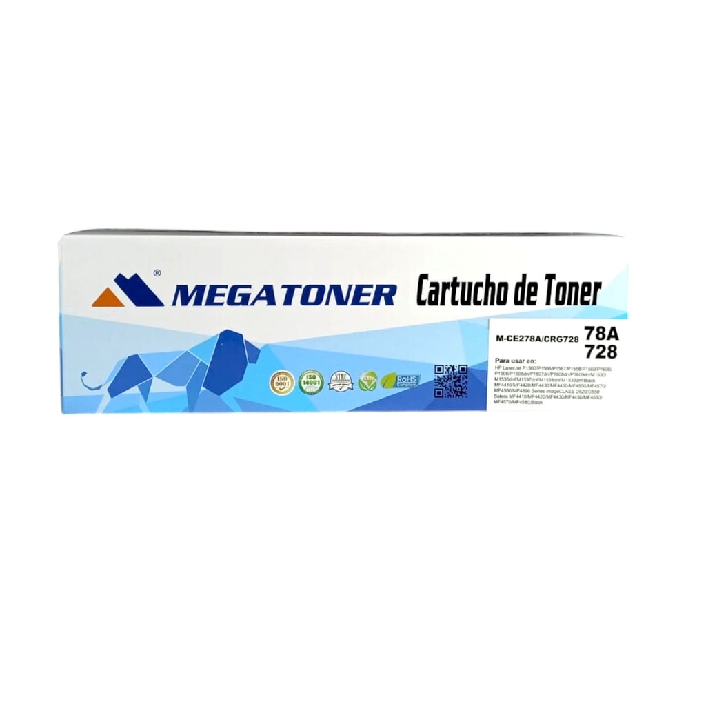 Tóner HP 78A MEGATONER Genérico Negro (M-CE278A/CRG728) Compatible con HP P1005 P1500 M1522 M1130 M1210 M1530