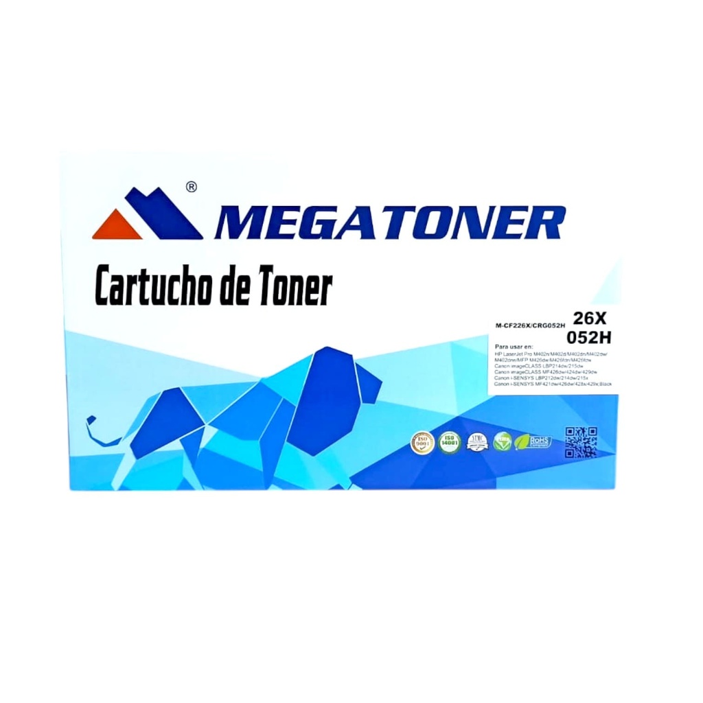 Tóner HP 26X/052H MEGATONER Genérico Negro (M-CF226X/CRG052H) Compatible con HP M402 M426 Canon LBP214 MF426 i-SENSYS LBP212 MF421