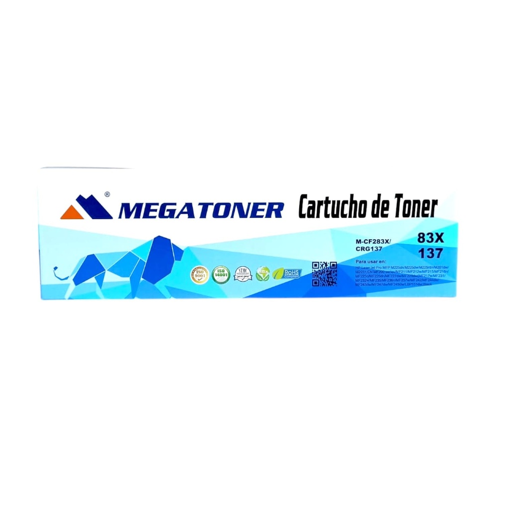 Tóner HP 83X/137 MEGATONER Genérico Negro (M-CF283X/CRG137) Compatible con HP M125 M127 M225 M201 MF200 MF211 MF226 MF227dw