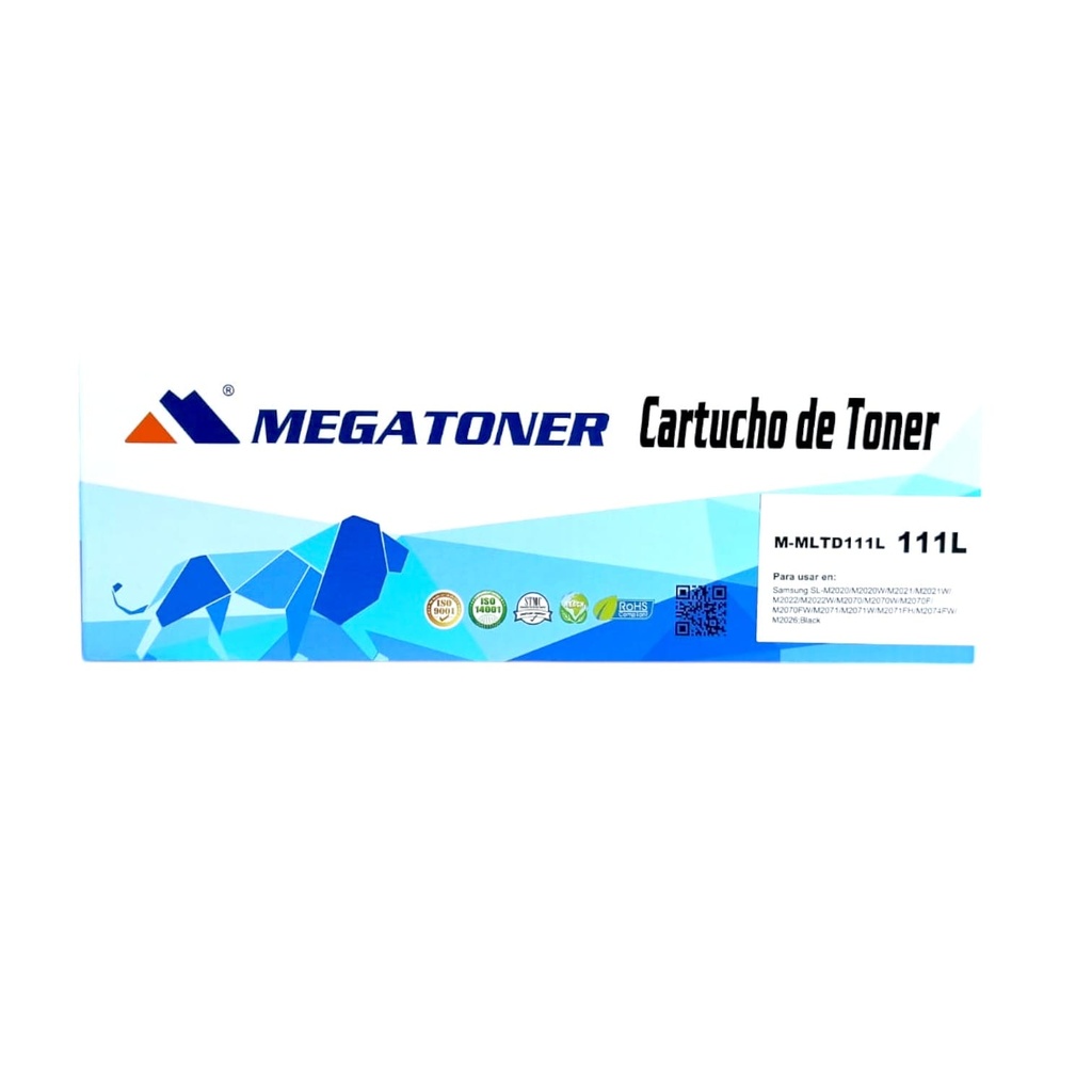 Tóner Samsung 111L MEGATONER Genérico Negro (M-MLTD111L) Compatible con Samsung SL-M2020 SL-M2070