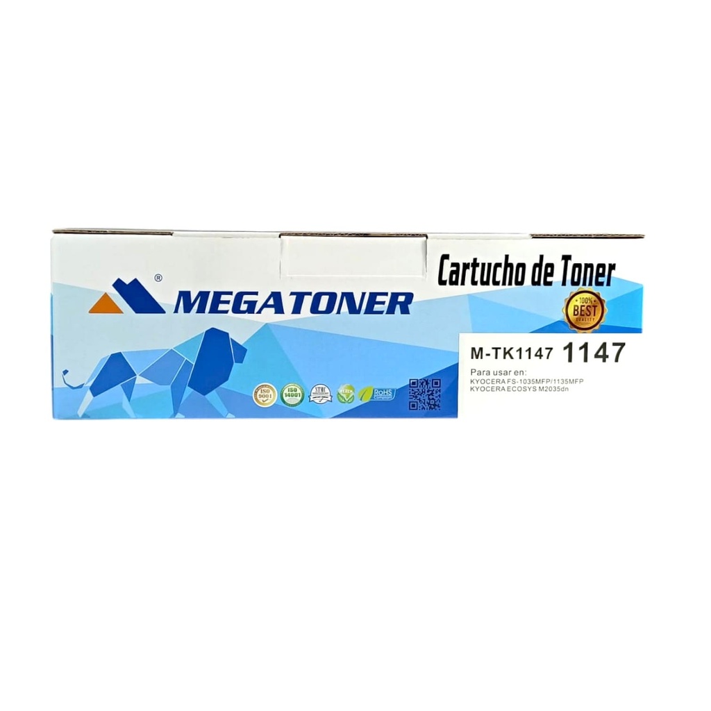 Tóner Kyocera 1147 MEGATONER Genérico Negro (M-TK1147) Compatible con Kyocera FS-1035 FS-1135 M2035 M2535