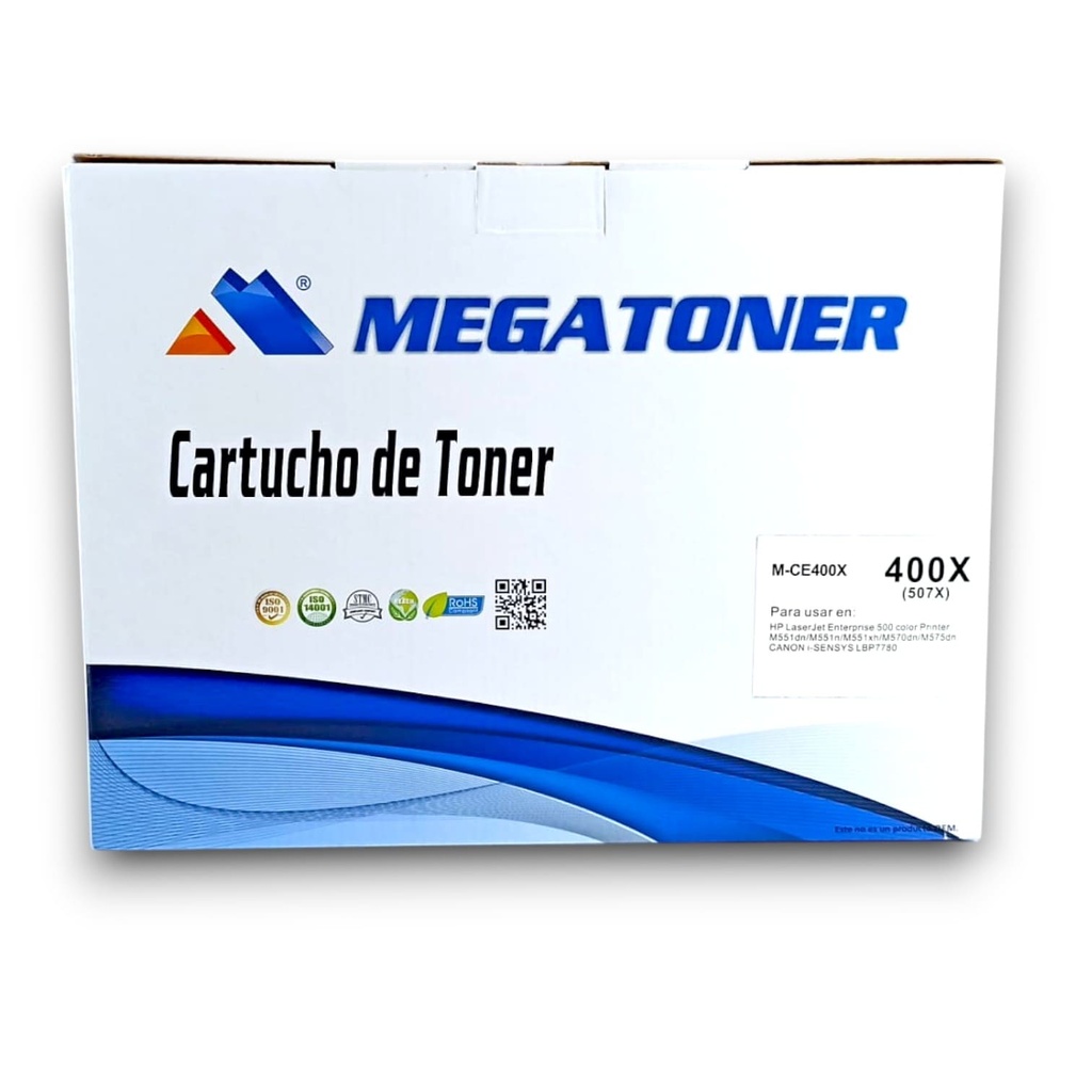 Tóner HP 507X MEGATONER Genérico Negro (M-CE400X) Compatible con HP M551
