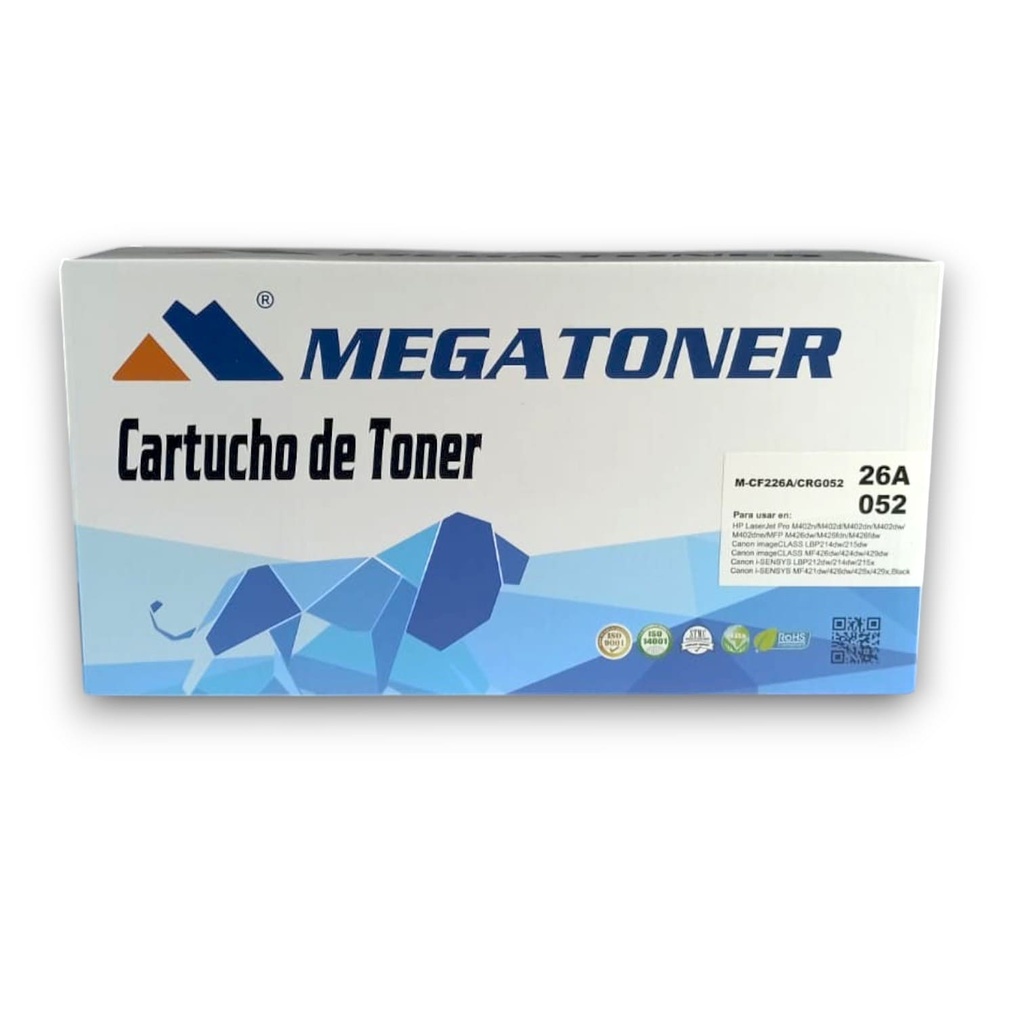 Tóner HP 26A/052 MEGATONER Genérico Negro (M-CF226A/CRG052) Compatible con HP M402 M426 Canon LBP214 MF426 i-SENSYS MF429
