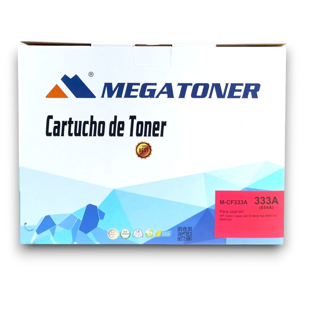 Tóner HP 654A MEGATONER Genérico Negro (M-CF333A) Compatible con HP Color LaserJet M651