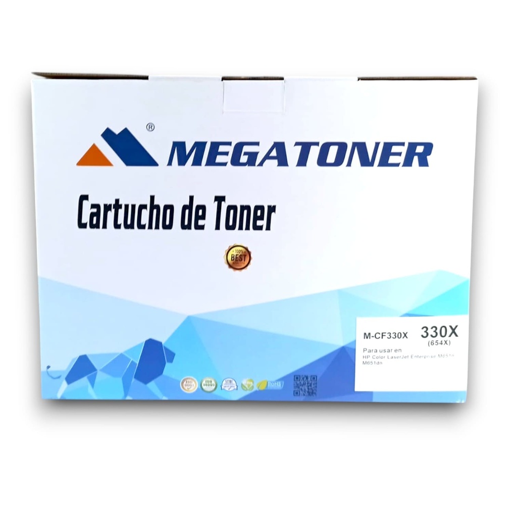 Tóner HP 654X MEGATONER Genérico Negro (M-CF330X) Compatible con HP Color LaserJet M651