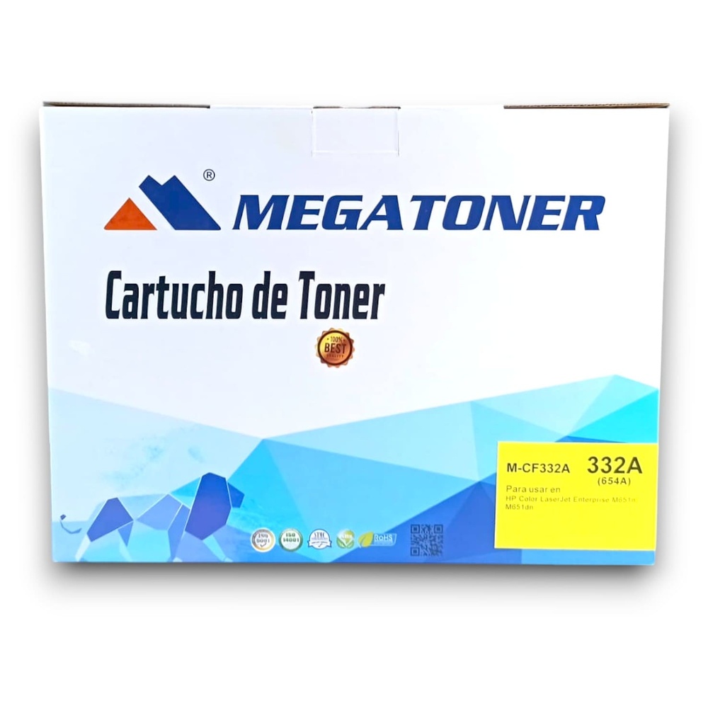 Tóner HP 654A MEGATONER Genérico Negro (M-CF332A) Compatible con HP Color LaserJet M651