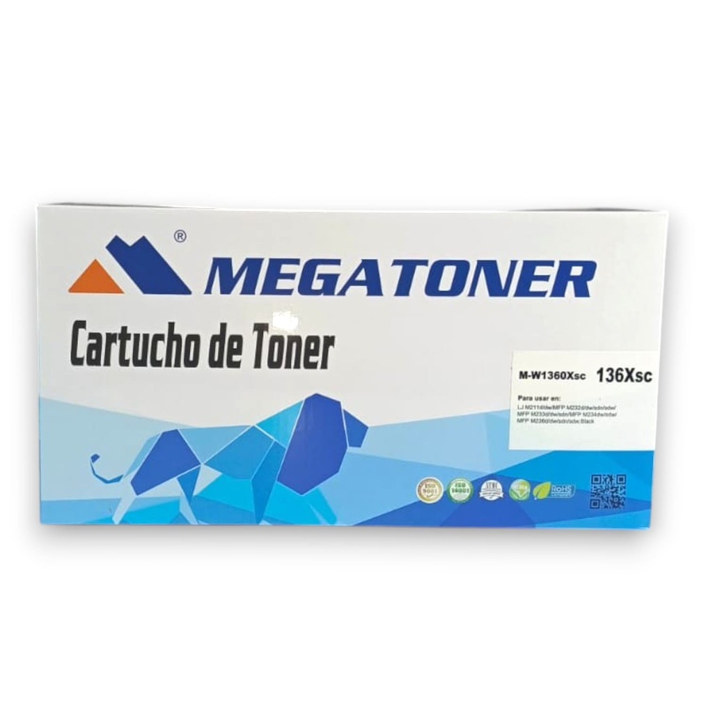 Tóner HP 136X sin chip (W1360X) Compatible con HP M211, M232, M233, M234, M236, sd | Megatoner