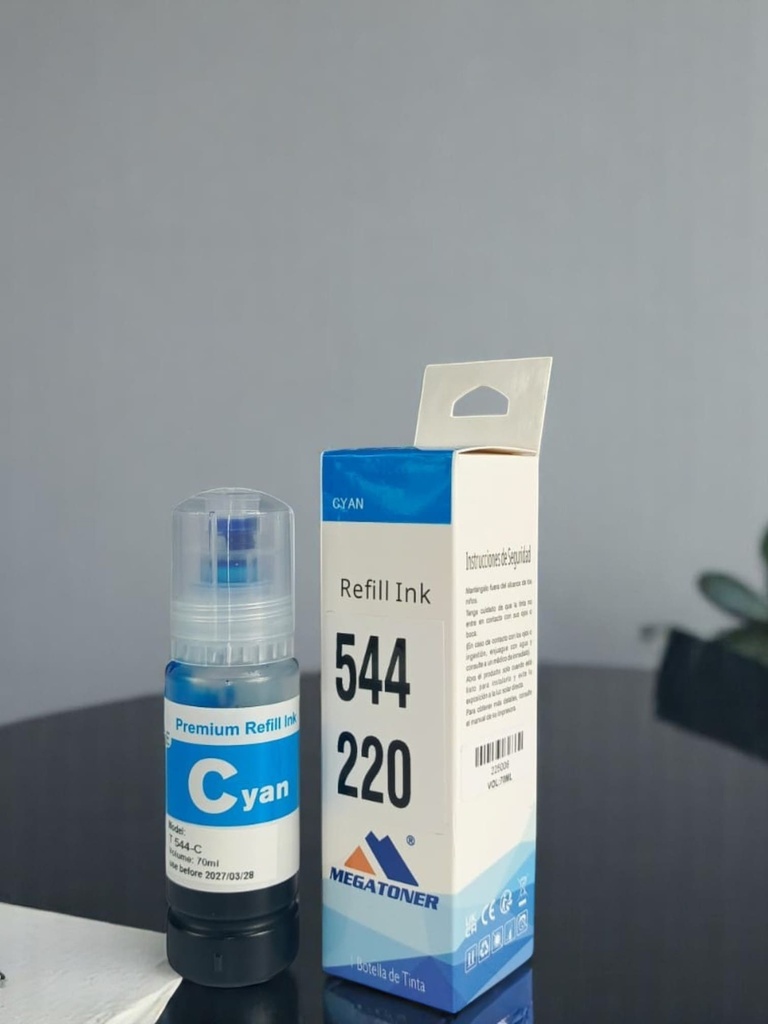 Botella de Tinta Epson 544 MEGATONER Genérico Cyan (M-T544220) Compatible con Epson L1110 L3110 L3150 L5190