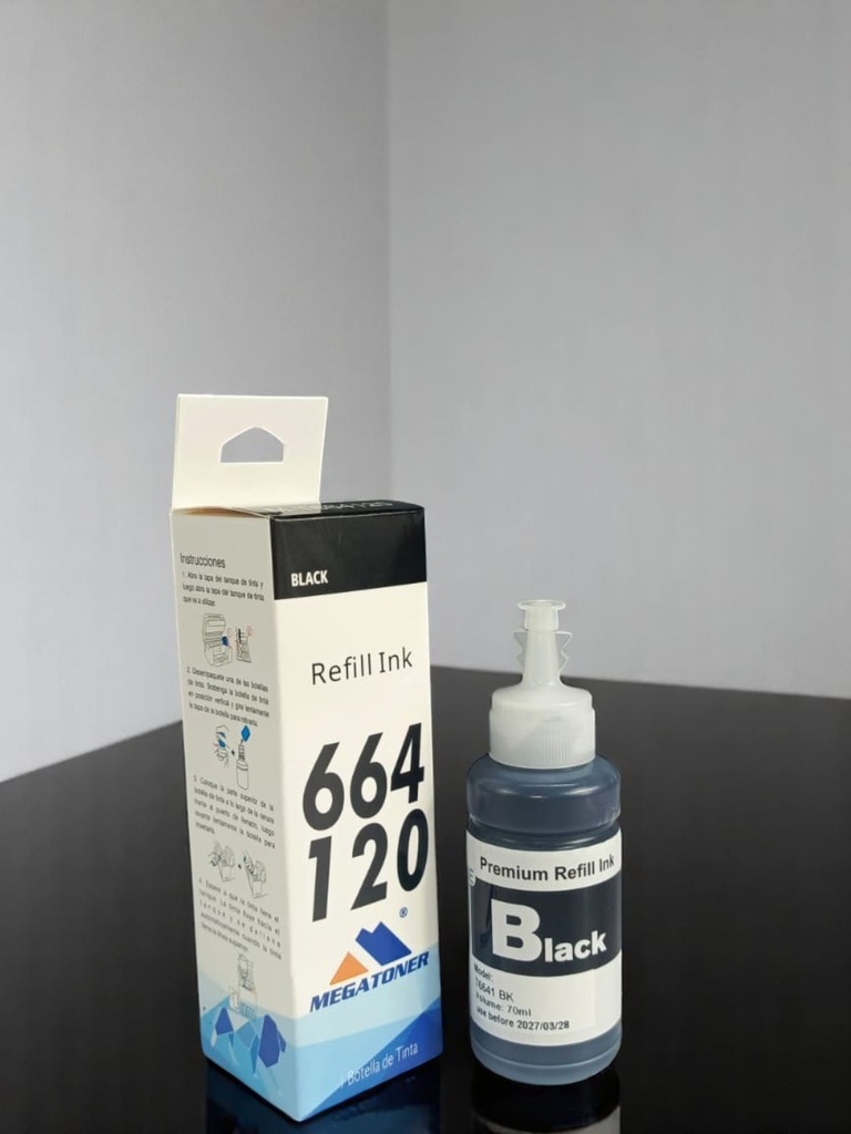 Botella de Tinta Epson 664 MEGATONER Genérico Negro (M-T664120) Compatible con Epson L220 L365 L565