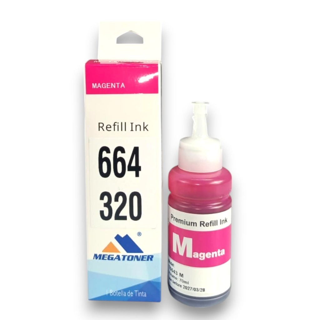 Botella de Tinta Epson 664 MEGATONER Genérico Magenta (M-T664320) Compatible con Epson L1110 L3110 L3150 L5190
