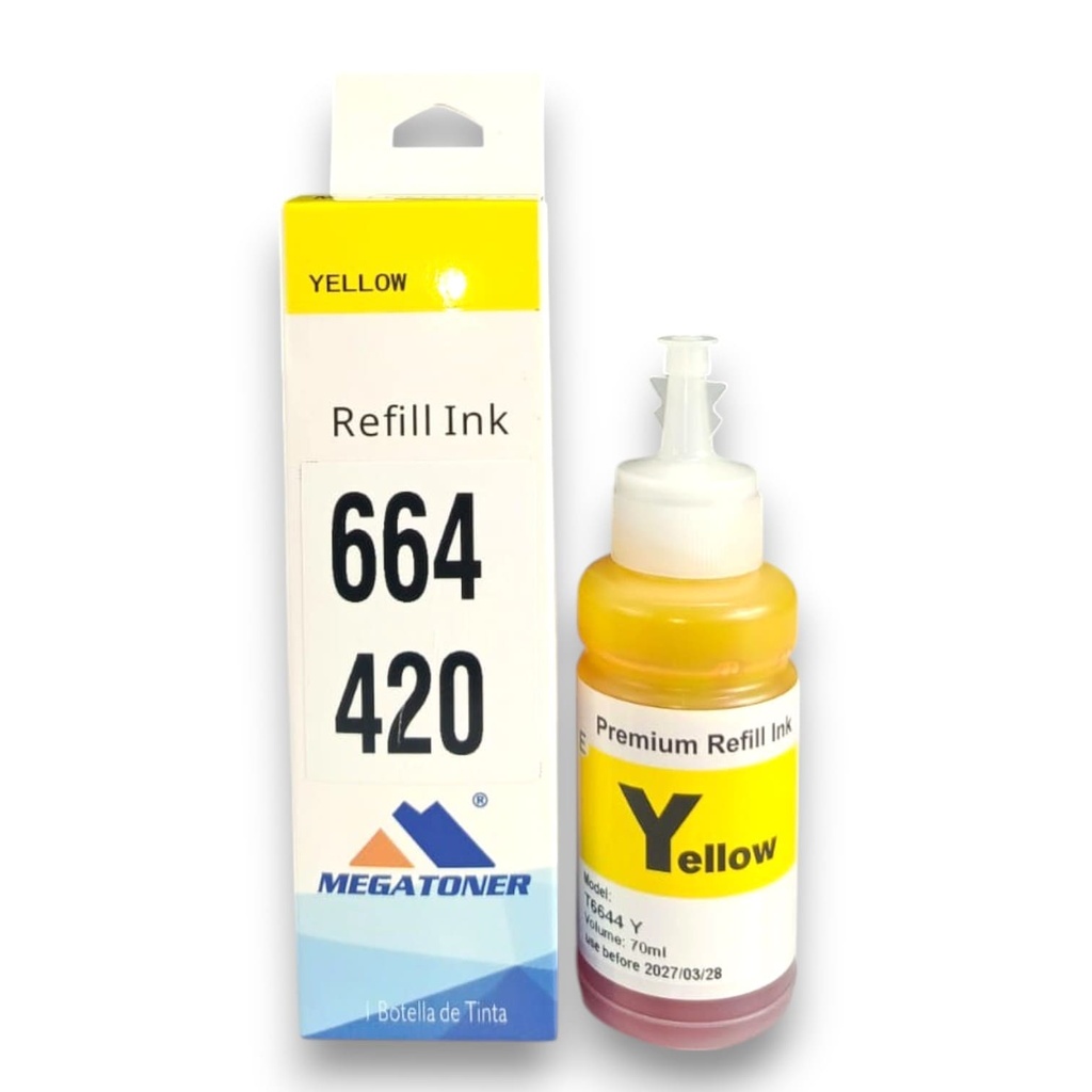 Botella de Tinta Epson 664 MEGATONER Genérico Yellow (M-T664420) Compatible con Epson L1110 L3110 L3150 L5190