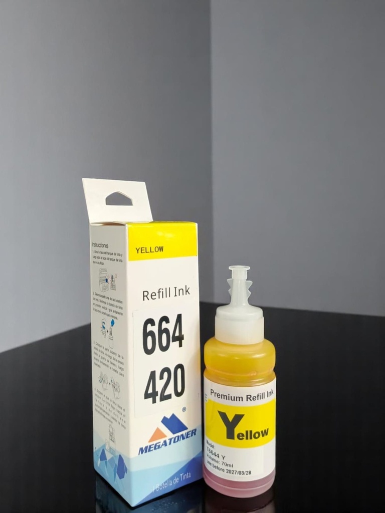 Botella de Tinta Epson 664 MEGATONER Genérico Yellow (M-T664420) Compatible con Epson L1110 L3110 L3150 L5190