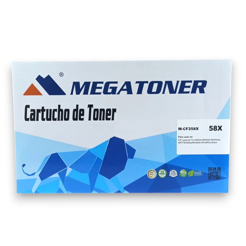 Tóner HP 58X con chip (CF258X) Compatible con HP M404, M428 | Megatoner