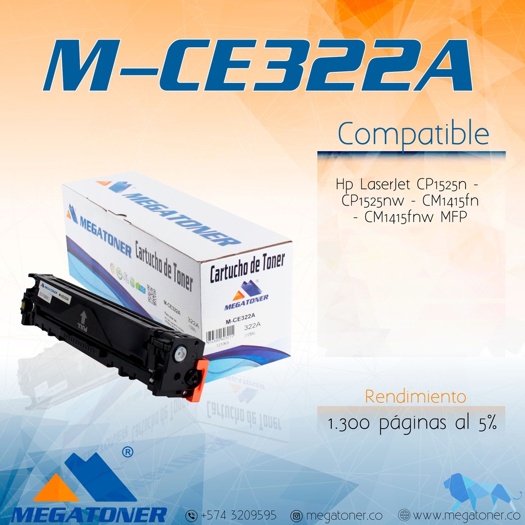 Tóner HP 128A (CE322A) Compatible con HP CM1415, CP1525 | Megatoner