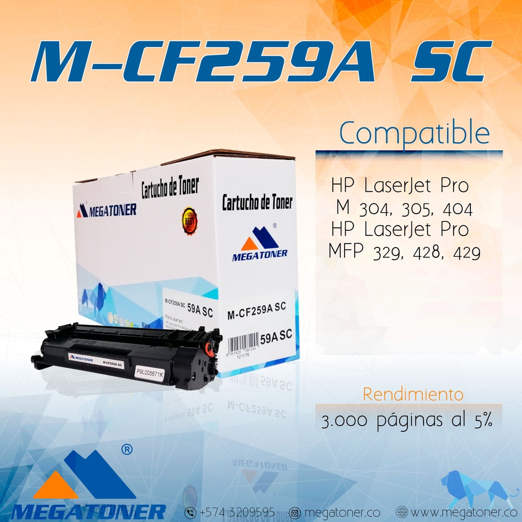 Tóner HP 59X sin chip (CF259X) Compatible con HP M404, M428 | Megatoner