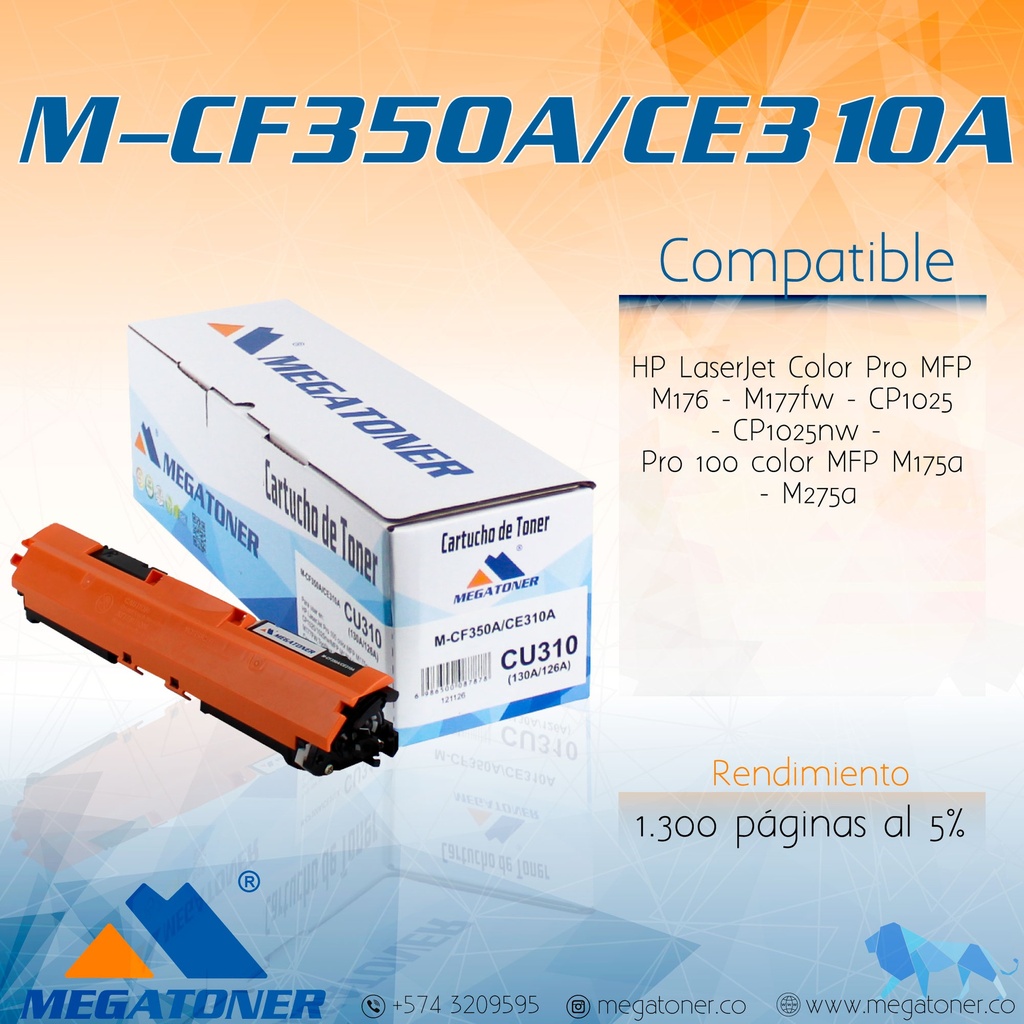 Tóner HP 126A (CE310A/CF311A/CF312A/CF313A) Compatible con HP CP1025, TopShot M175, TopShot M275 | Megatoner