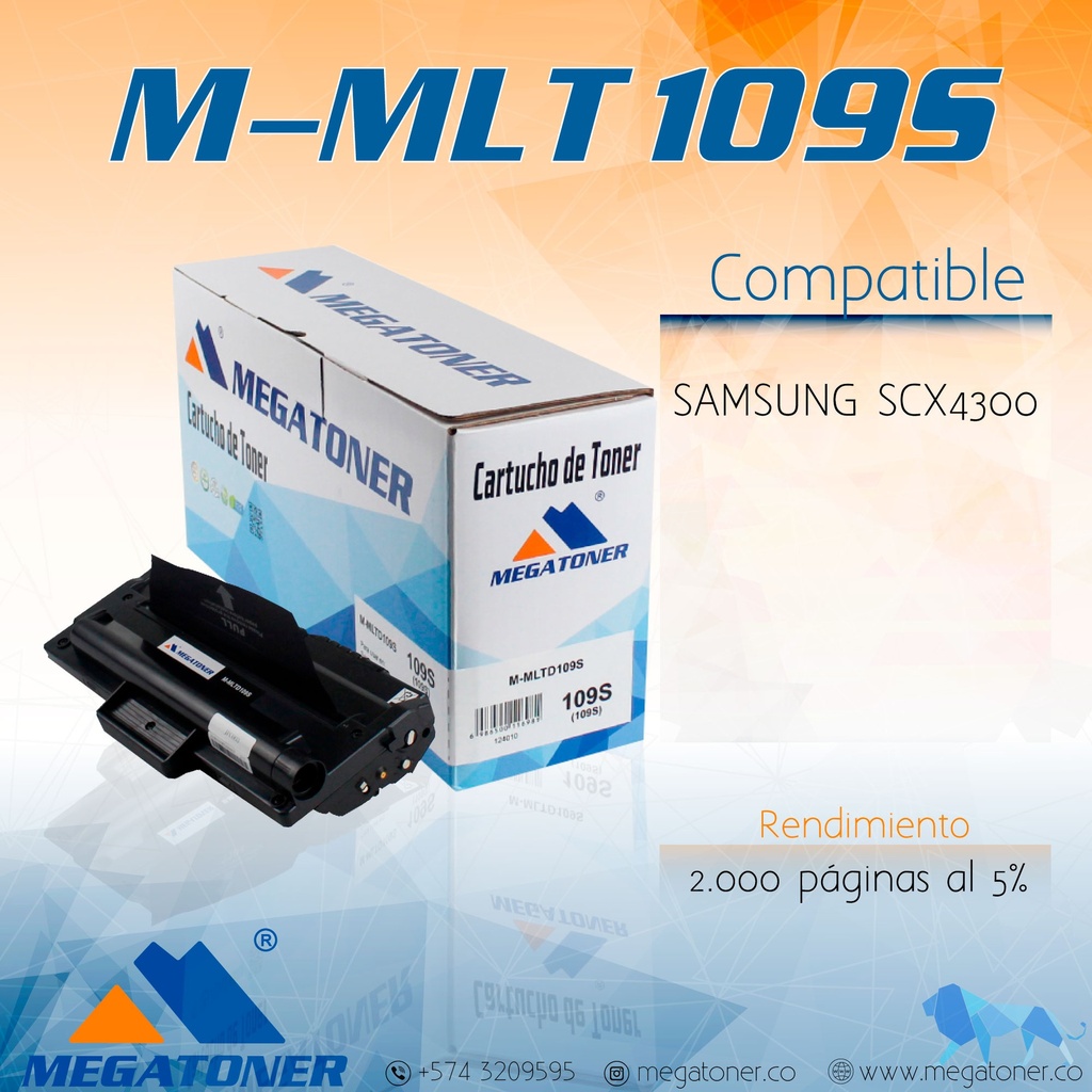 Tóner Samsung 109S MEGATONER Genérico Negro (M-MLT109S) Compatible con Samsung SCX-4300