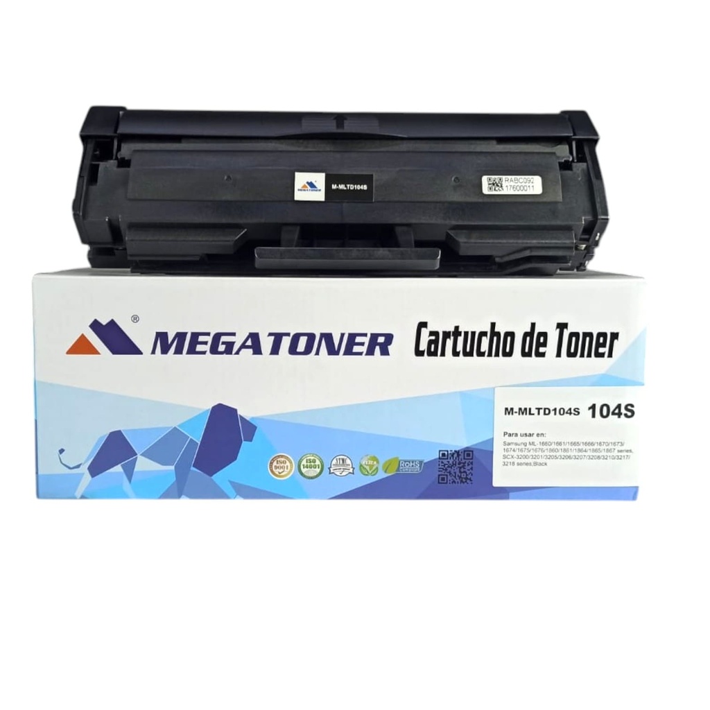 Tóner Samsung 104S MEGATONER Genérico Negro (M-MLTD104S) Compatible con Samsung ML-1660 ML-1670 ML-1860 SCX-3200 SCX-3210