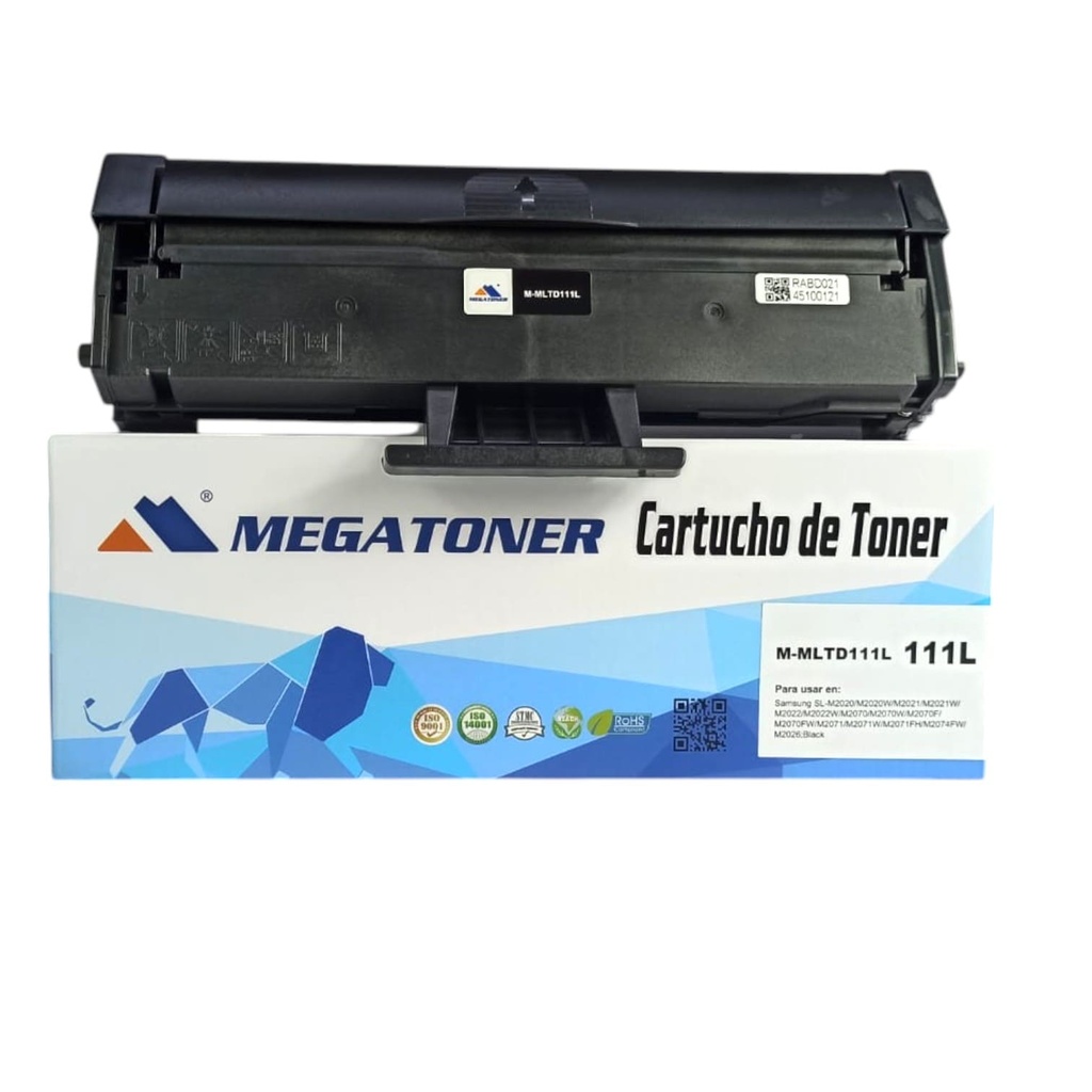 Tóner Samsung 111L MEGATONER Genérico Negro (M-MLTD111L) Compatible con Samsung SL-M2020 SL-M2070