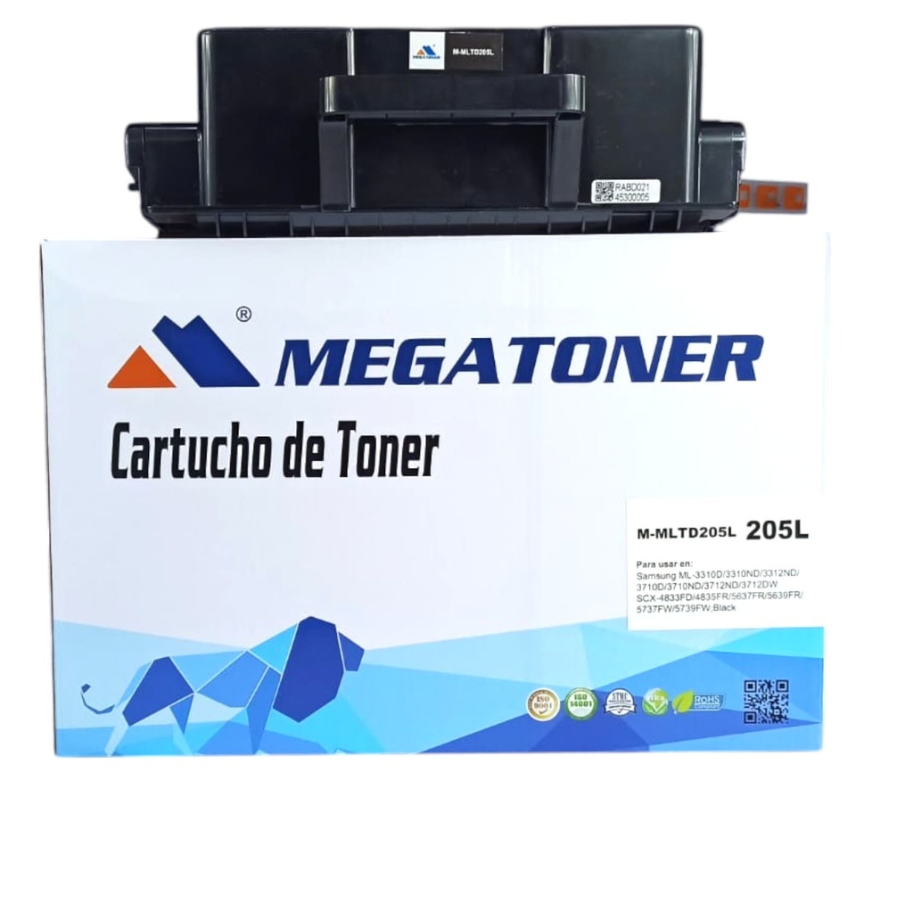 Tóner Samsung 205L (MLTD205L) Compatible con Samsung ML-3310, ML-3312, ML-3710, ML-3712, SCX-4833, SCX-5637, SCX-5737 | Megatoner