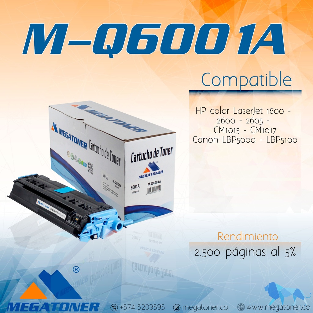 Tóner HP 124A (Q6001A) Compatible con HP 1600, 2600, CM1015 | Megatoner