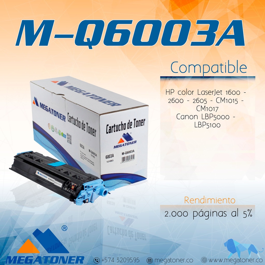 Tóner HP 124A (Q6003A) Compatible con HP 1600, 2600, CM1015 | Megatoner