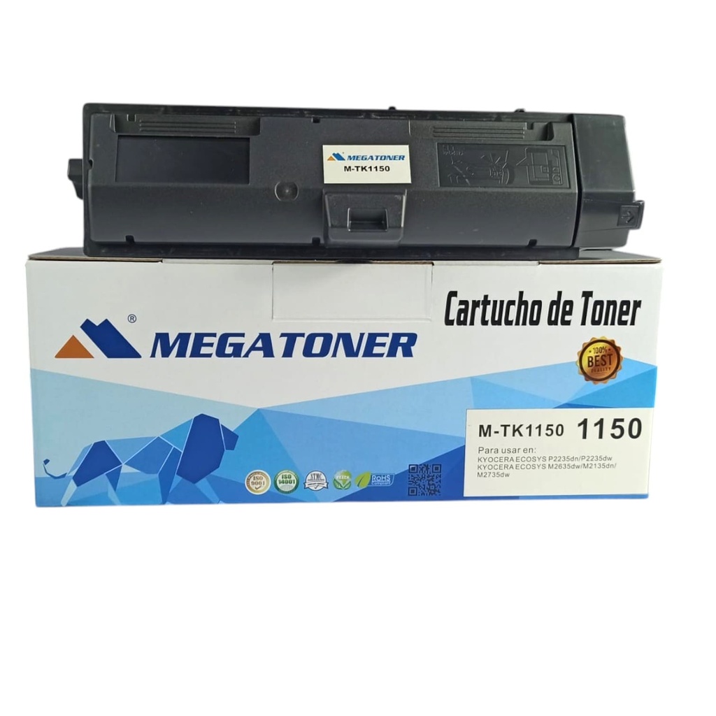 Tóner Kyocera 1150 MEGATONER Genérico Negro (M-TK1150) Compatible con Kyocera ECOSYS M2135 ECOSYS M2635 ECOSYS M2735 ECOSYS P2235
