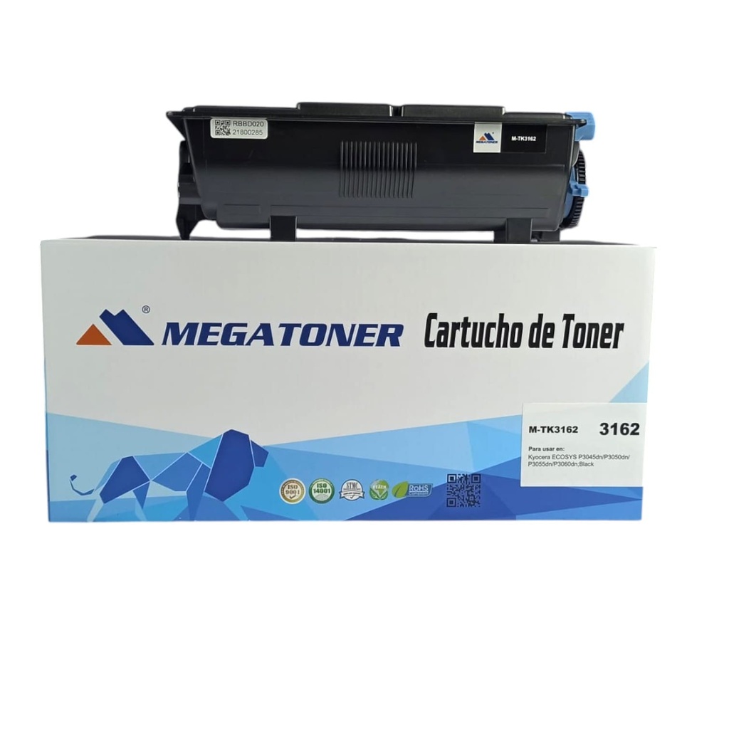 Tóner Kyocera 3162 MEGATONER Genérico Negro (M-TK3162) Compatible con Kyocera P3055dn P3060dn