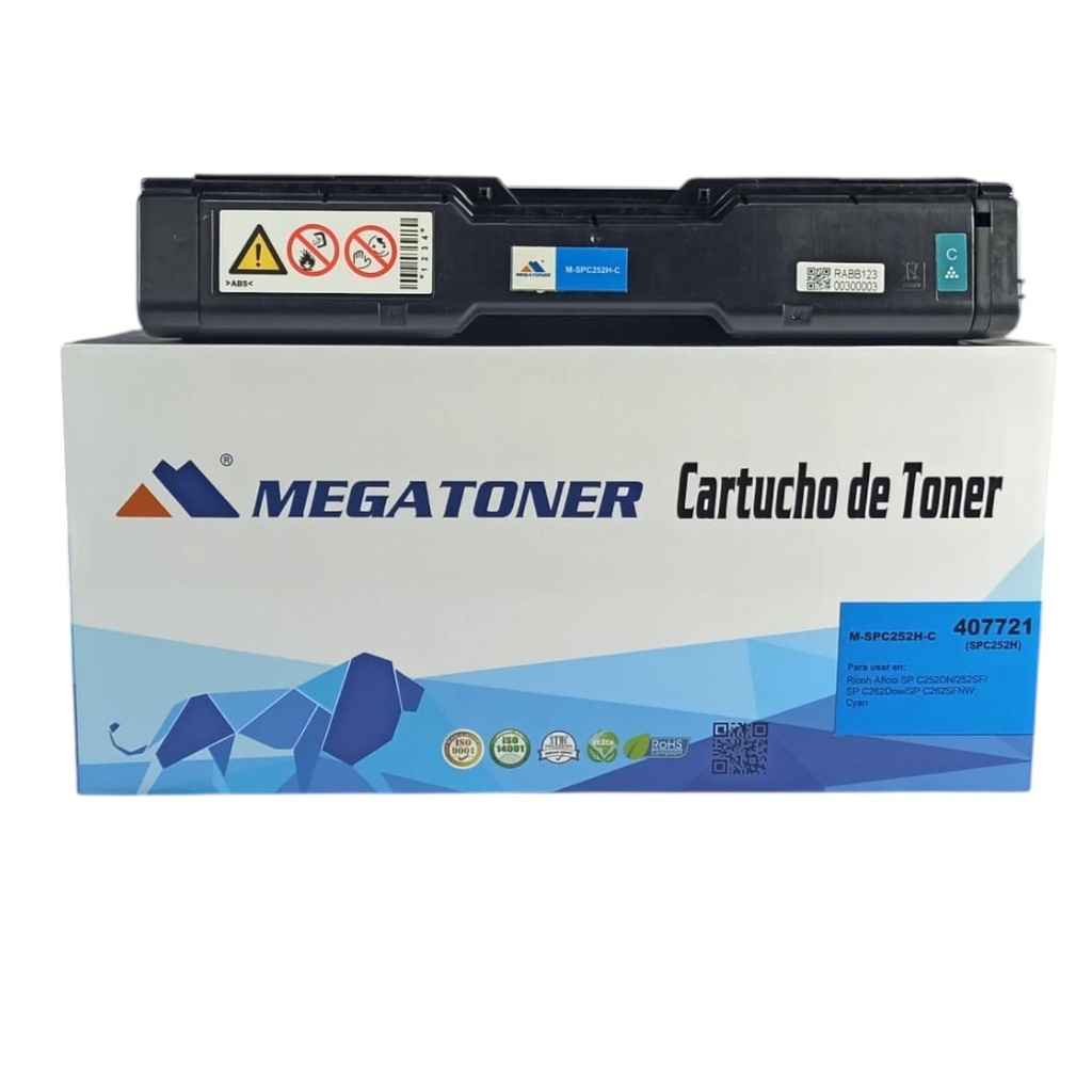 Tóner Ricoh 252C (SPC252H-C) Compatible con Ricoh Aficio SP C252, SP C262 | Megatoner