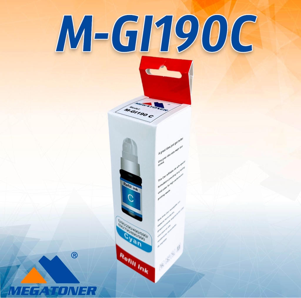 Botella de Tinta Canon GI190 MEGATONER Genérico Cyan (M-GI190) Compatible con Canon G1100 G2100 G3100 G4100