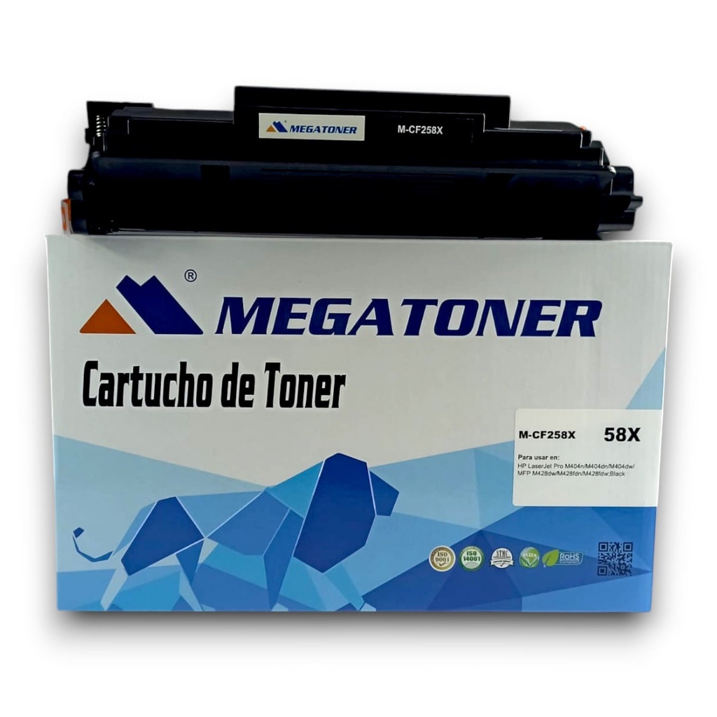 Tóner HP 58X con chip (CF258X) Compatible con HP M404, M428 | Megatoner