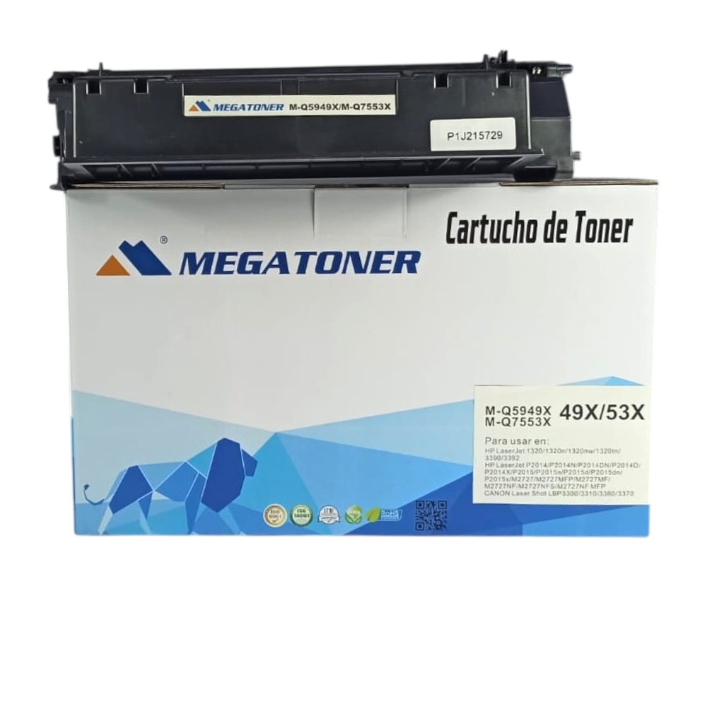 Tóner HP 49X/53X MEGATONER Genérico Negro (M-Q5949X/Q7553X) Compatible con HP 1320 3390 2010 2014 2015 2727